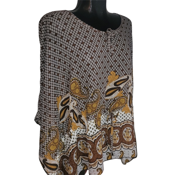 MXM Brown and White Paisley Print Poncho Style Top 1X - Picture 2 of 6